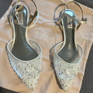 Badgley Mischka Carissa Bejeweled Floral Mesh Ballet Flats